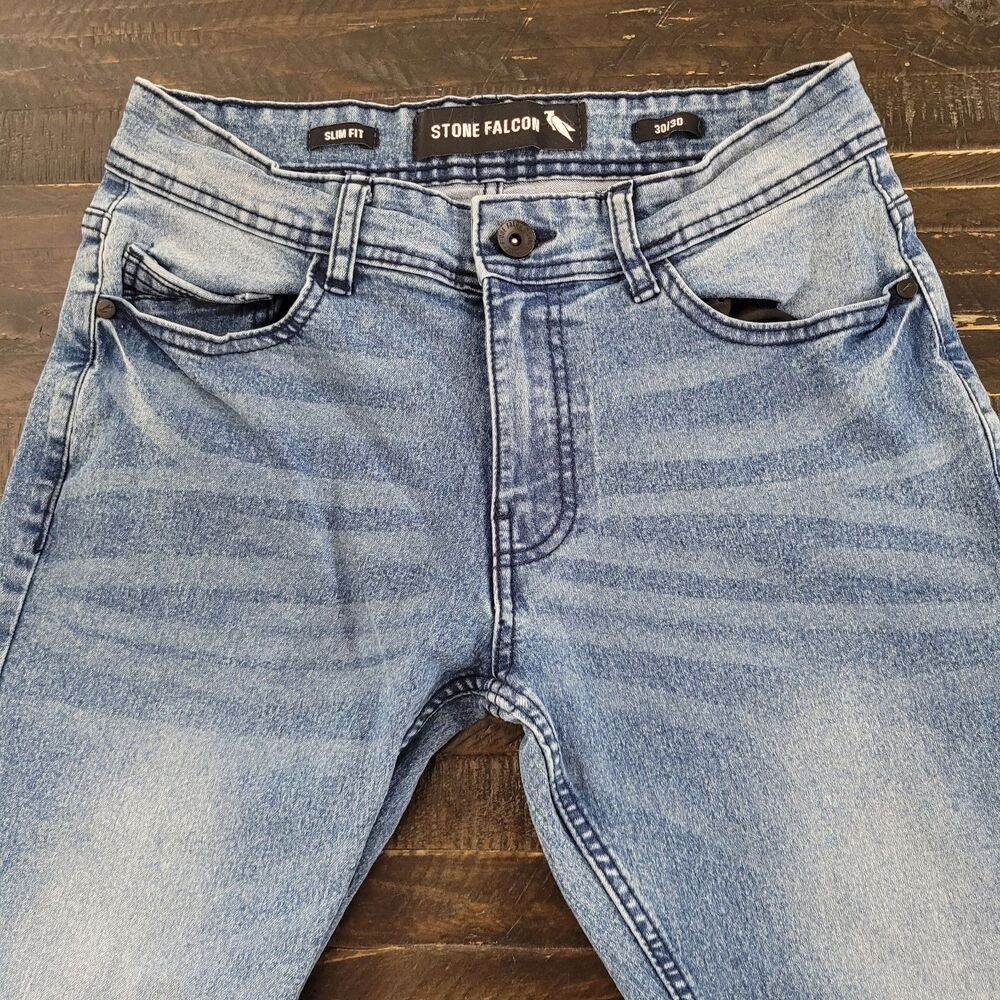 Stone Falcon Light Blue Stonewashed Slim Fit Jeans 30x30 Mens